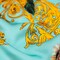 1 Yard Turquoise Gold Luxury Silk Charmeuse Formal Gown Fabric Digital Floral Print, 55 Inches Wide